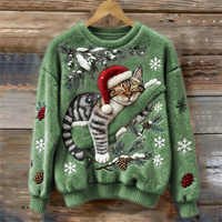 Jytte | Weihnachtspullover Damen mit Katzenmotiv Rundhals