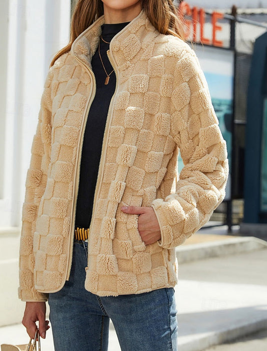 Federica | Winterjacke Damen Teddy Stehkragen Reißverschluss Oversized