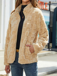Federica | Winterjacke Damen Teddy Stehkragen Reißverschluss Oversized