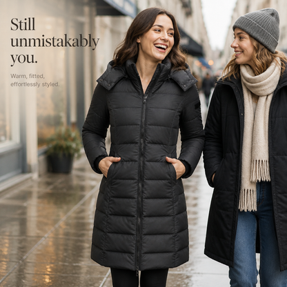 Sierra | Taillierte Midi-Steppjacke mit Kapuze für Damen