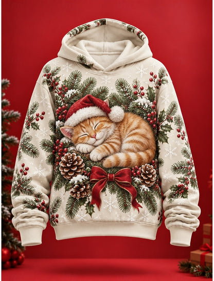 Emmanuelle | Weihnachtspullover Hoodie mit Katzenmotiv