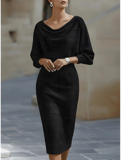 Lisette | Damen Midikleid mit Wasserfallkragen und Langarm