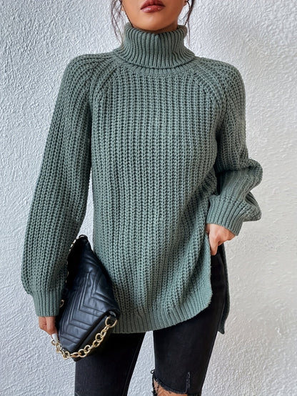 Iselin | Damen Grobstrick Rollkragenpullover