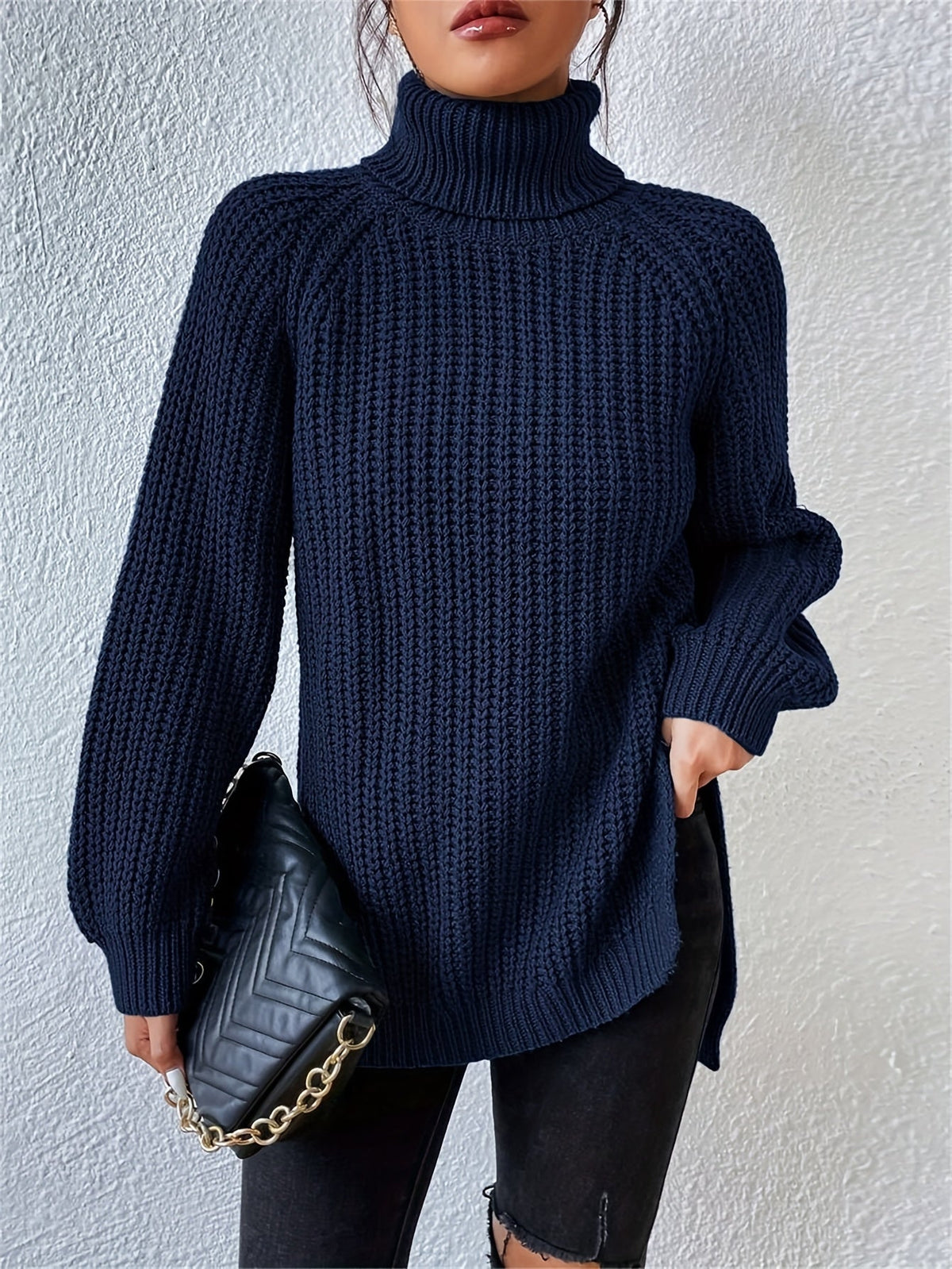 Iselin | Damen Grobstrick Rollkragenpullover