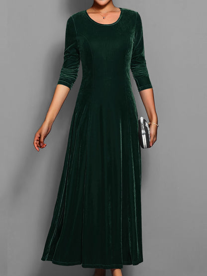 Leila | Elegantes Damen Samtkleid mit Rundhalsausschnitt Langarm