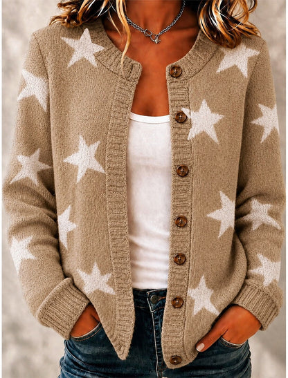 Genevieve | Damen Cardigan Herzmuster Knopfleiste Rundhals