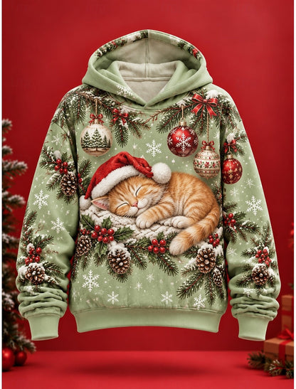Emmanuelle | Weihnachtspullover Hoodie mit Katzenmotiv