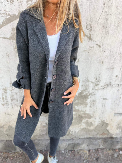 Aleah | Damen Strickjacke lang mit offenem Revers