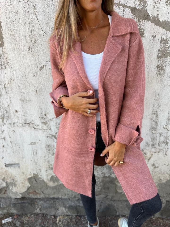 Aleah | Damen Strickjacke lang mit offenem Revers