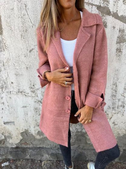 Aleah | Damen Strickjacke lang mit offenem Revers