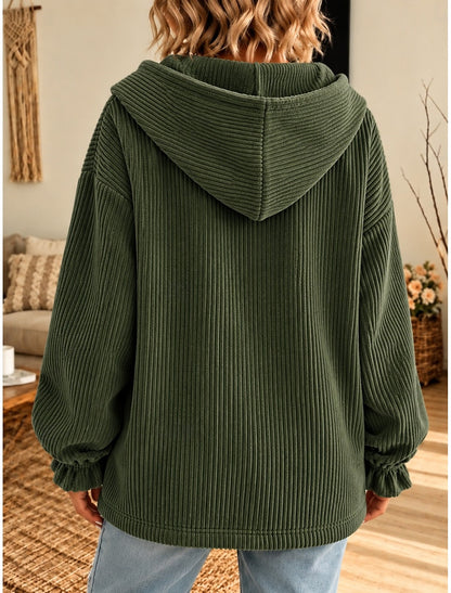 Erna | Damen Cardigan Cordjacke Oversized Kapuze Knopfleiste