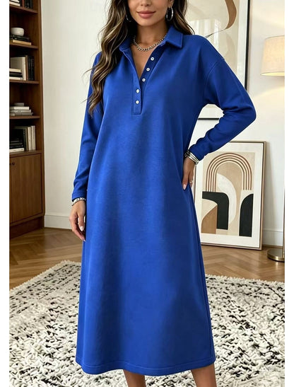 Lois | Damen Oversize Midikleid mit Hemdblusenkragen