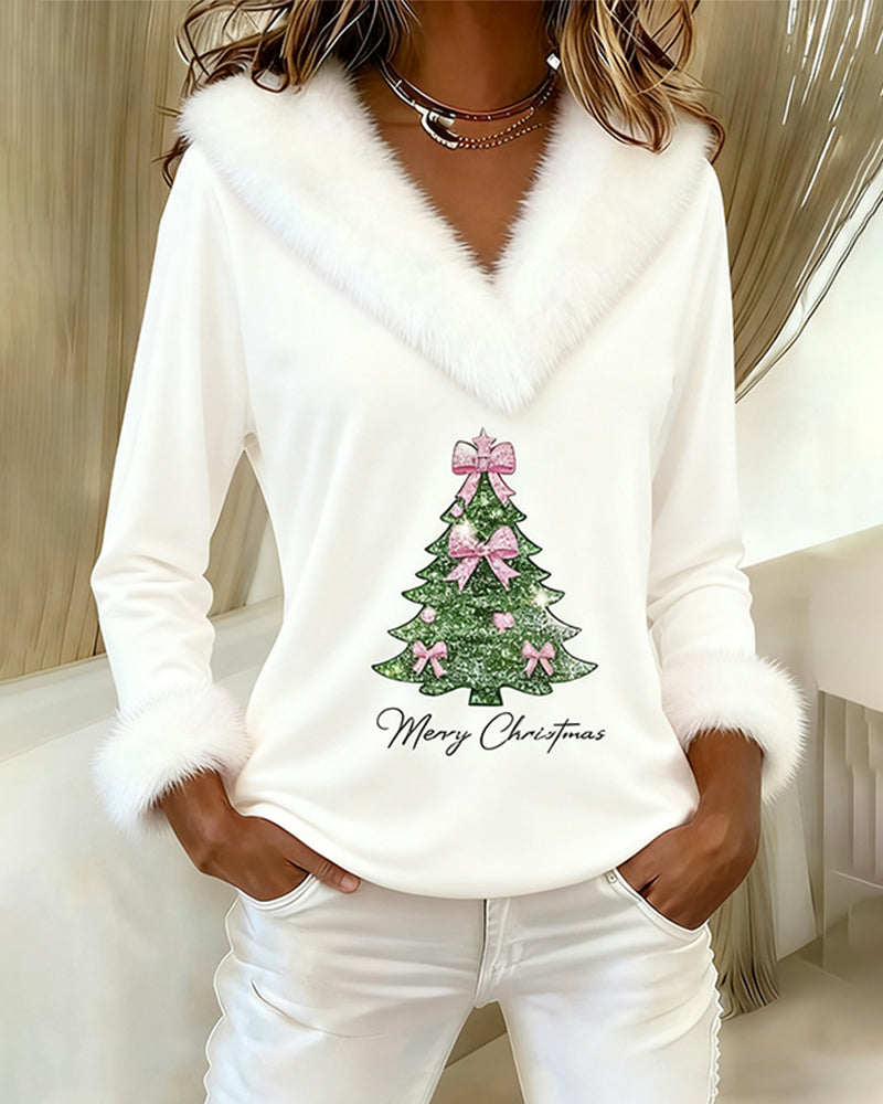 Ella | Weihnachtspullover Damen mit Glitzer-Tannenbaum V-Ausschnitt