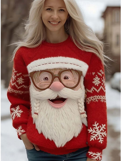 Louna | Weihnachtspullover mit Rentier-Print Rundhals für Damen