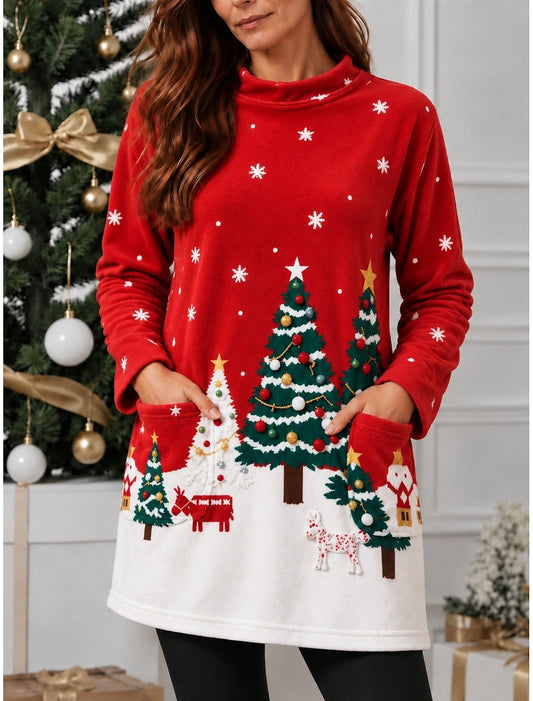 Capucine | Weihnachtspullover Damen mit Kerstbaum-Motiv Stehkragen