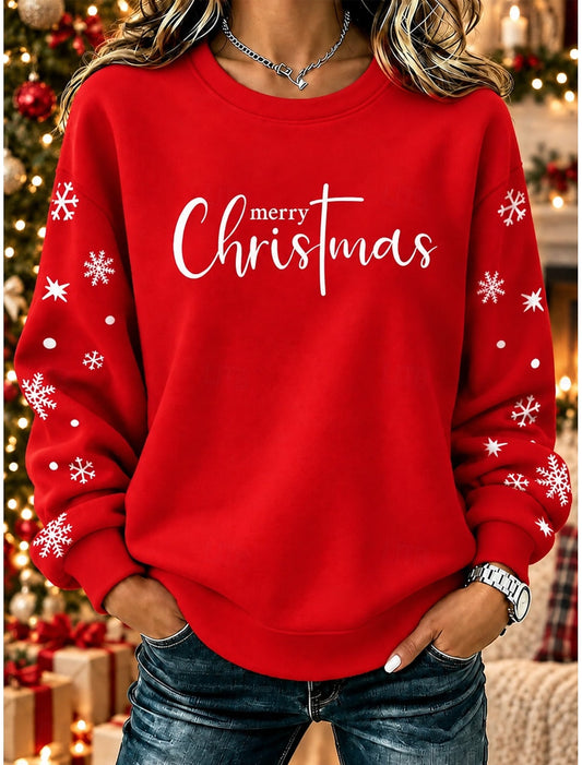 Feikje | Weihnachtspullover mit Schriftzug und Schneeflocken Damen