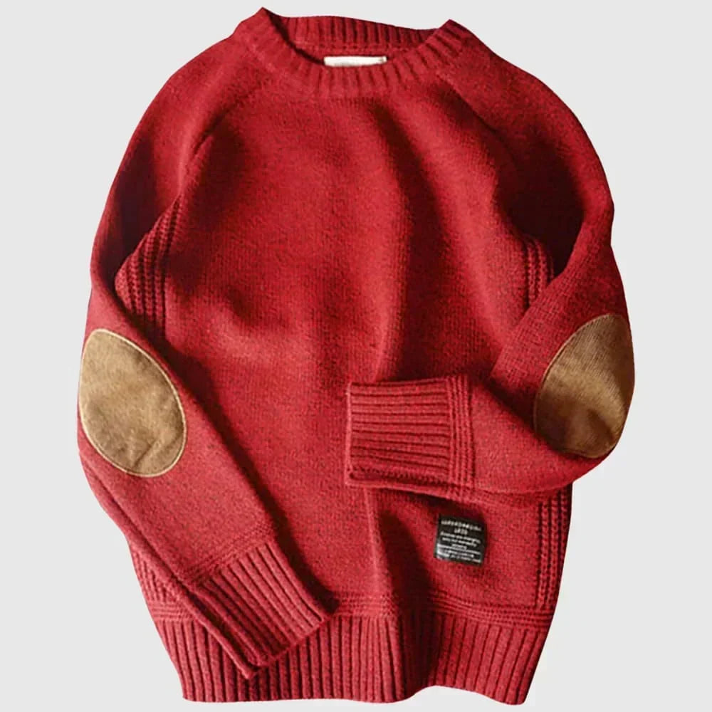 Roman | Herren Gerippter Strickpullover mit Ellbogenpatches