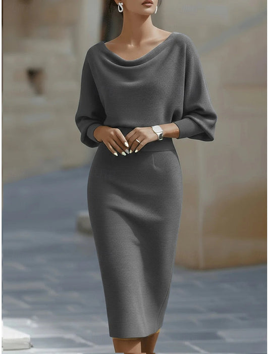 Lisette | Damen Midikleid mit Wasserfallkragen und Langarm