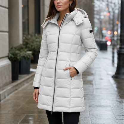 Sierra | Taillierte Midi-Steppjacke mit Kapuze für Damen