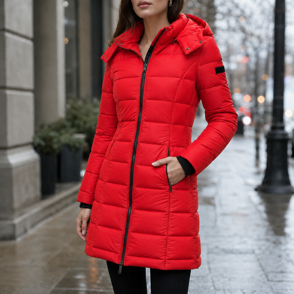 Sierra | Taillierte Midi-Steppjacke mit Kapuze für Damen