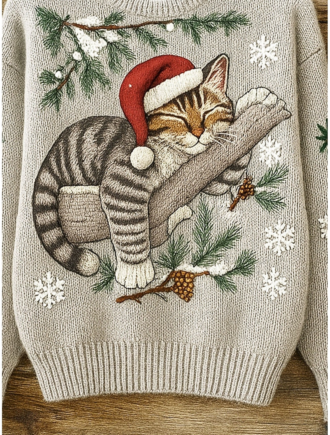 Marlien | Weihnachtspullover Katze Rundhals Strickpullover für Damen