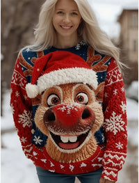 Louna | Weihnachtspullover mit Rentier-Print Rundhals für Damen